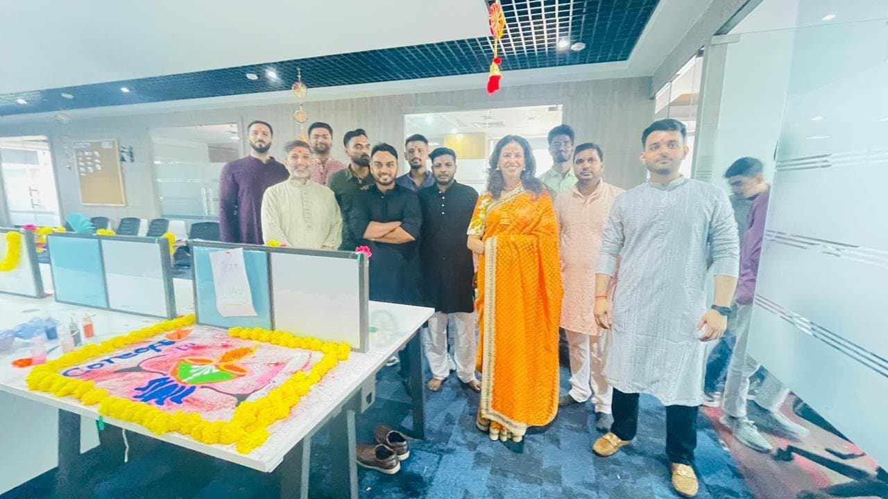 Team members during a festival celebration in the office